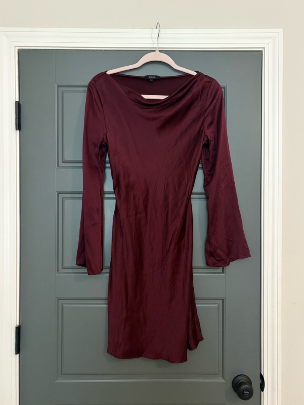 Quince 100% Washable Silk Long Sleeve Mini Dress Wine Red Size S - Picture 3 of 5